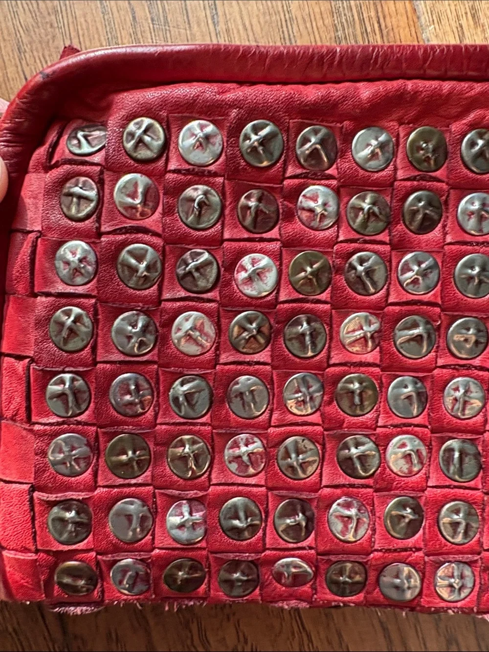 Platinia Red Studded Leather Wristlet Wallet